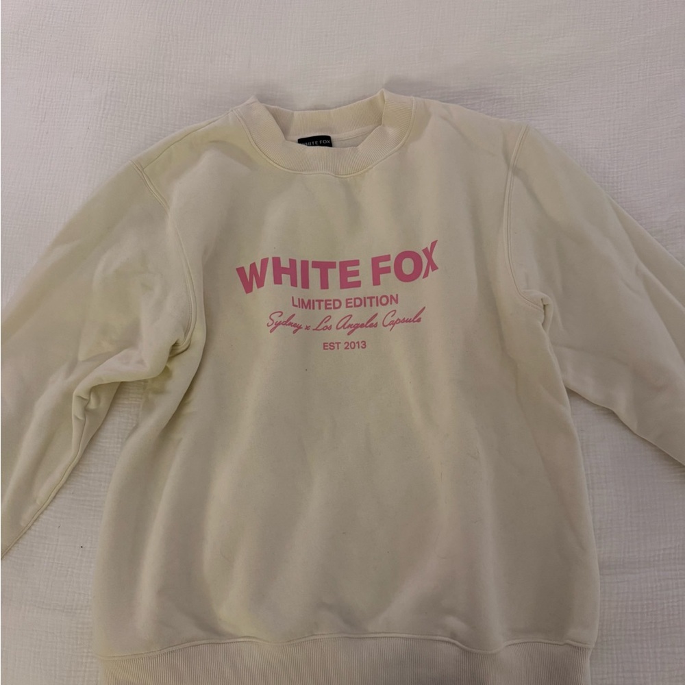 White Fox Boutique Cream and Pink Crew Neck Sweater